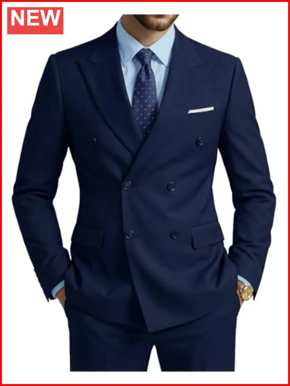 Men's Slim Fit 2-Piece Suit Set Double-Breasted Blazer Pants Stretch Wedding